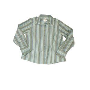 Talbots Women Striped ButtonUp Shirt 18 Blue Green LongSleeve Westerncore Preppy